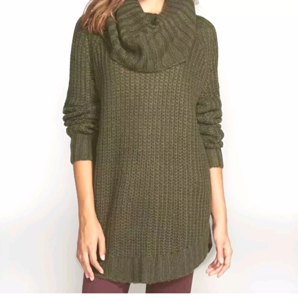 Dreamers Tunic Sweater Woman Sz Sm Green Cable Knit Cowl Oversized Country New